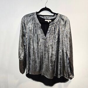 Xirena Farrah Top Women's XS Metallic Silver Gray Long Sleeve 100% Polyester Blo